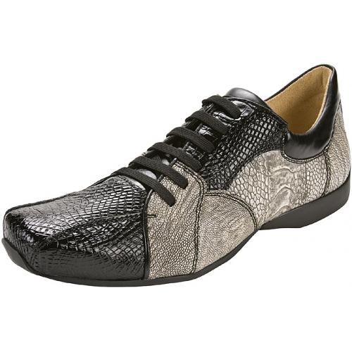 Belvedere "Dino J05" Black / Grey Genuine Crocodile / Ostrich Sneakers